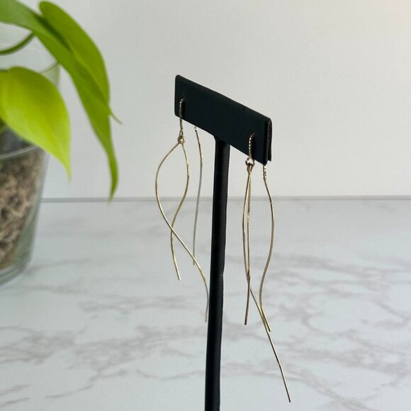 10K Gold Long Ear Threader Twisted Dangle Earrings For Women - Picture 3 of 6